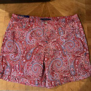 Bandolino Womens Red & Blue Paisley Print‎ Shorts Size 12 Cotton Blend Mid-Rise